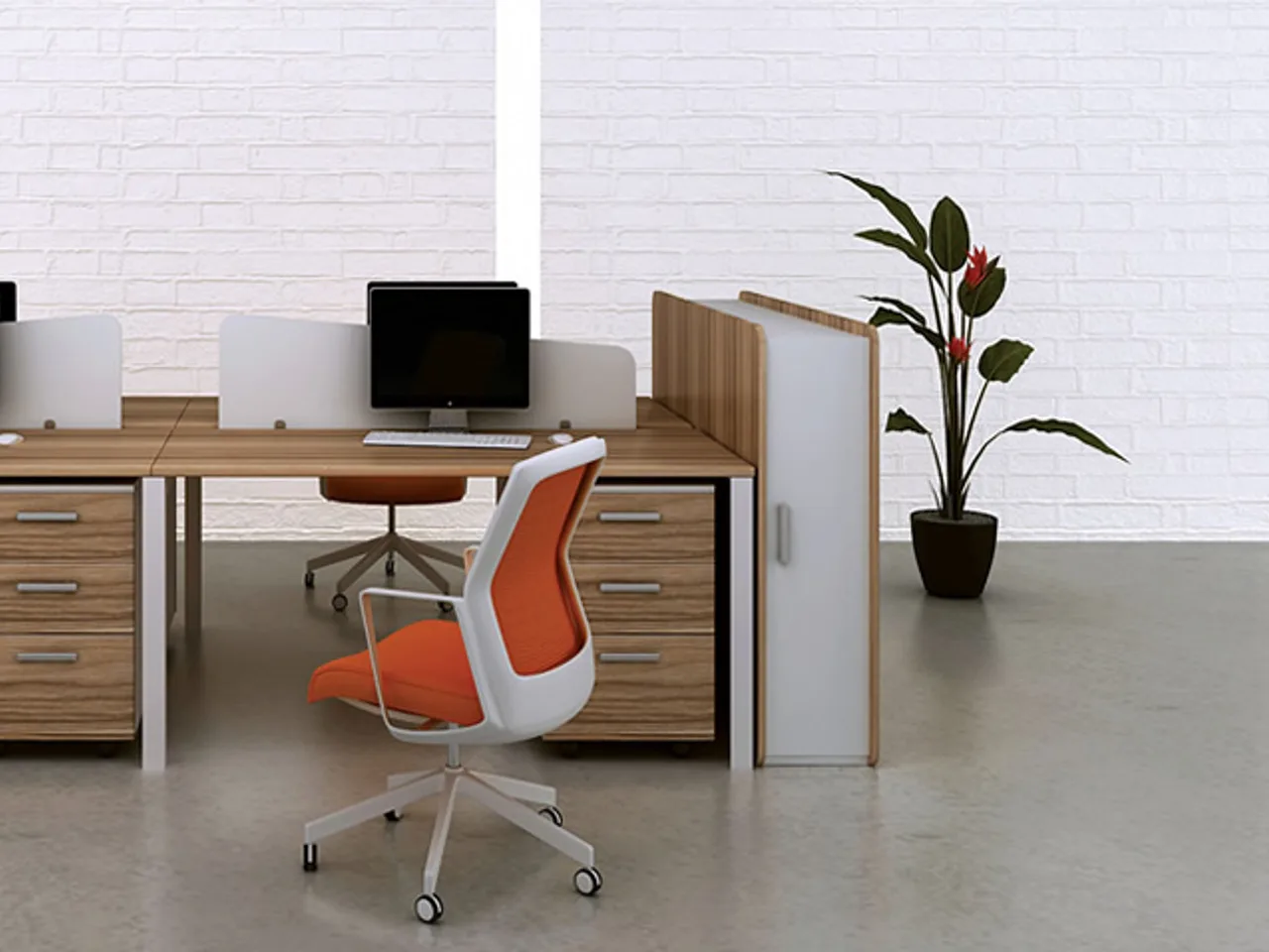 Qianglong office workstation system with an ergonomic mesh chair in a finished office